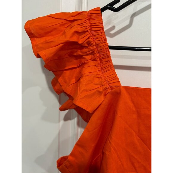 Iky & Me NWT Ruffled Orange Sleeveless Blouse With Peplum Hem Tie Back - Picture 4 of 9